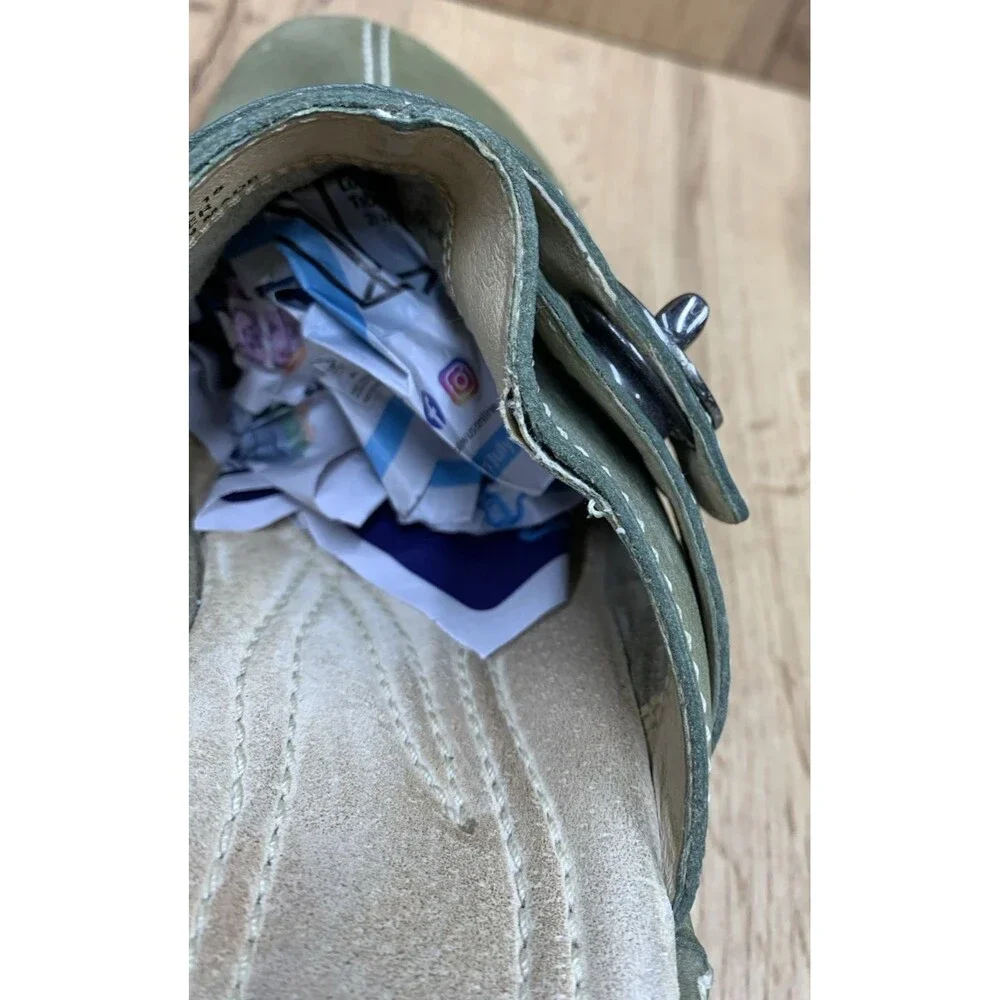 Clarks Artisan Leather Wedge Mule Clogs Women's 9M Olive Green Comfort Slip On
